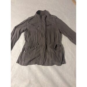 Max Jeans Gray Tencel Utility Jacket Small Drawstring Waist Military Safari